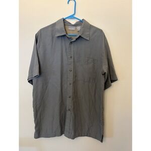 Quest Mens Button Up Short Sleeve Shirt M Blue Gray Plaid Casual